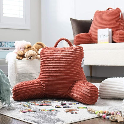 Nestl Reading Pillow for Kids & Teens with Shredded Memory Foam, Luxe Cut Plush Backrest Pillows for Reading and Gaming, For use on Couch, Bed, Floor, Adjustable Support with Washable Cover Misty Rose