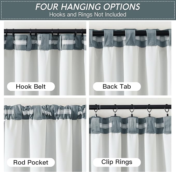 RYB HOME Blue Velvet Curtains 96 inch, Solid 2 Layers Blackout Window Curtains - Image 2