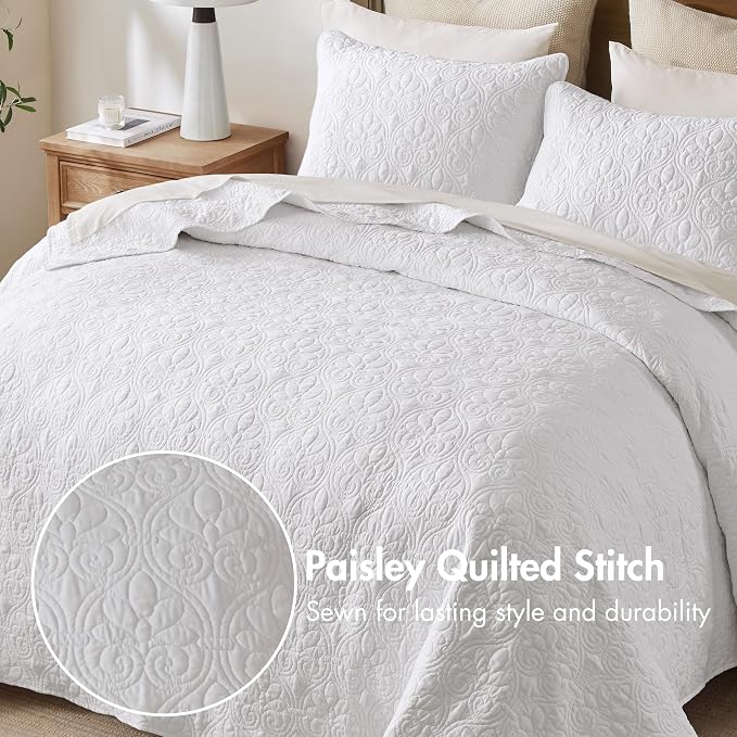 Madison Park Full Quilt Bedding Set, Cottage-Inspired Damask, Classic Stitch - Image 3