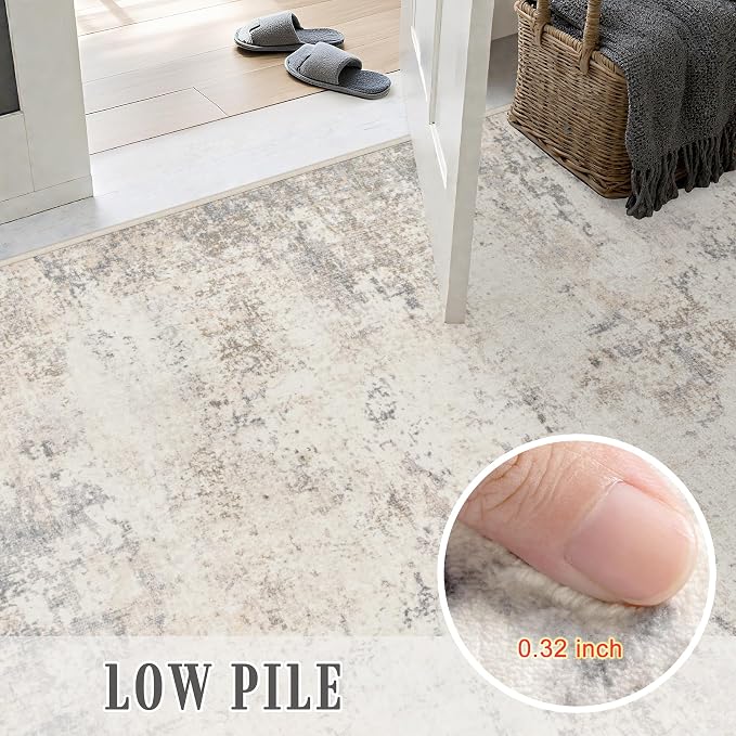 Area Rug Living Room: 3x5 Modern Washable Soft Carpet Brown Beige | - Image 5