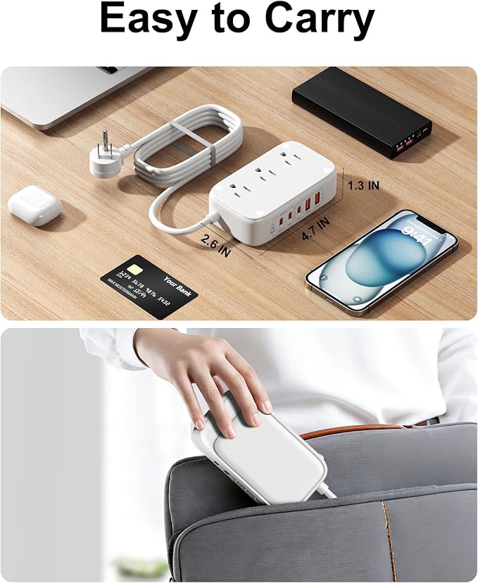 Portable USB Power Strip with 65W PD Fast Charging, 7-in-1 Flat Plug 3 USB-C 2 - Image 8