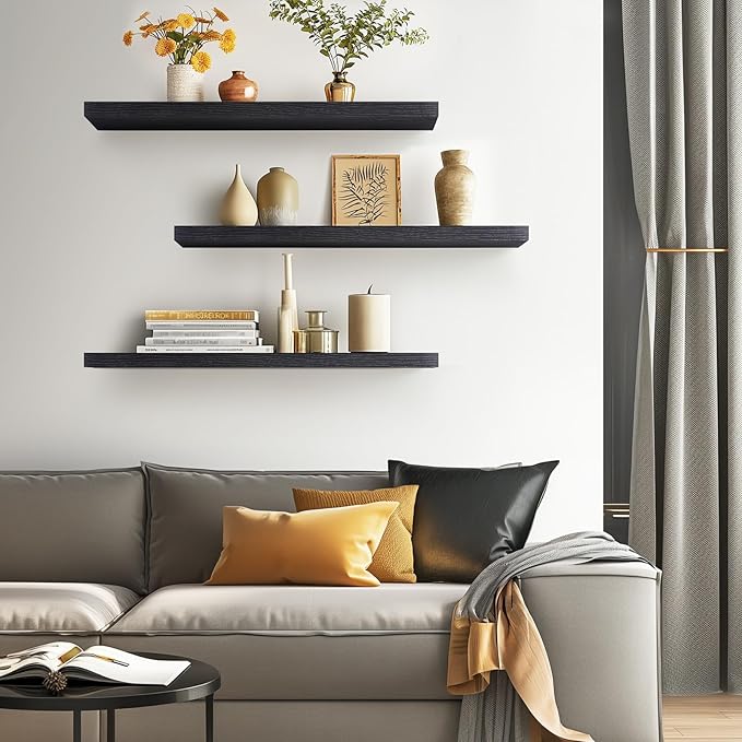 BAYKA Black Floating Shelves 35.4in, Wall Mounted - Image 4