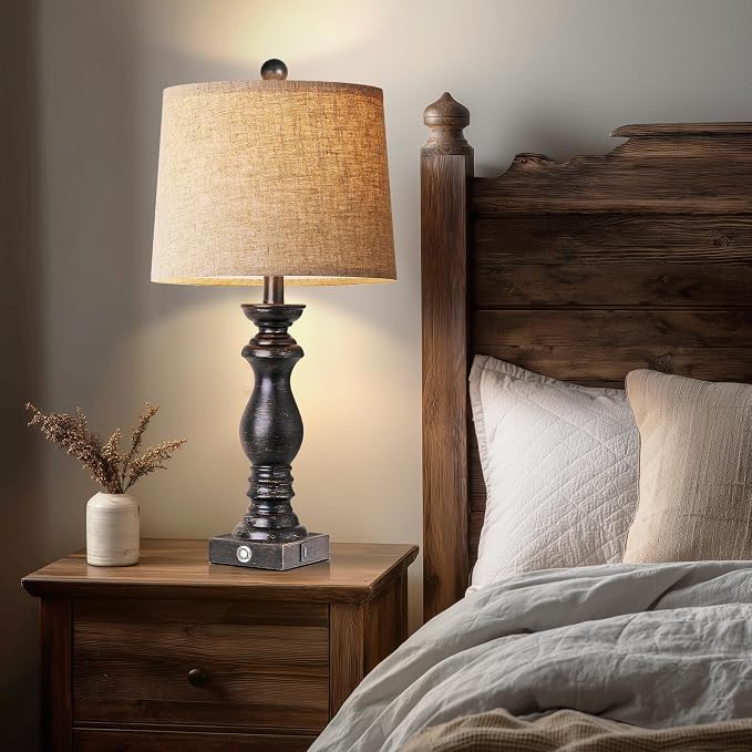24.5" Table Lamp Set of 2, Rustic Farmhouse Bedside Lamps - Image 6