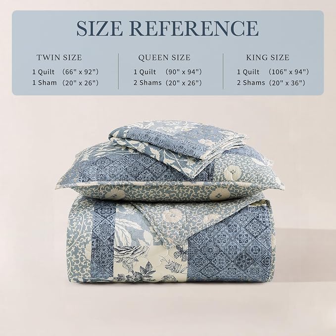 Quilts Queen Size-3 Pieces Soft Queen Bedspread Floral Patchwork Quilt | - Image 9