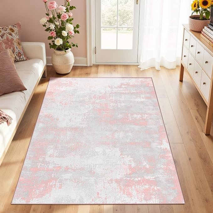 Latte&Fog 3x5 Entryway Pink Area Rugs, Modern Abstract Washable Rugs | by LatteFog