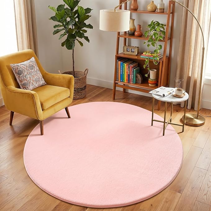 Pink Round Area Rug 4ft Washable Circle Rug - Image 6