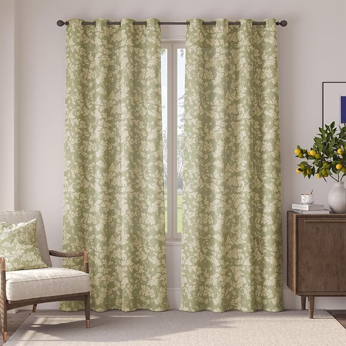 jinchan Green Floral Blackout Curtains 84 Inch Farmhouse Grommet 2 Panels | - Image 3