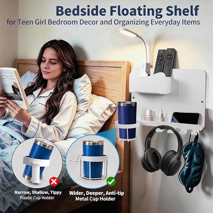 Metal Bedside Wall Shelf, No Drill, - Image 3