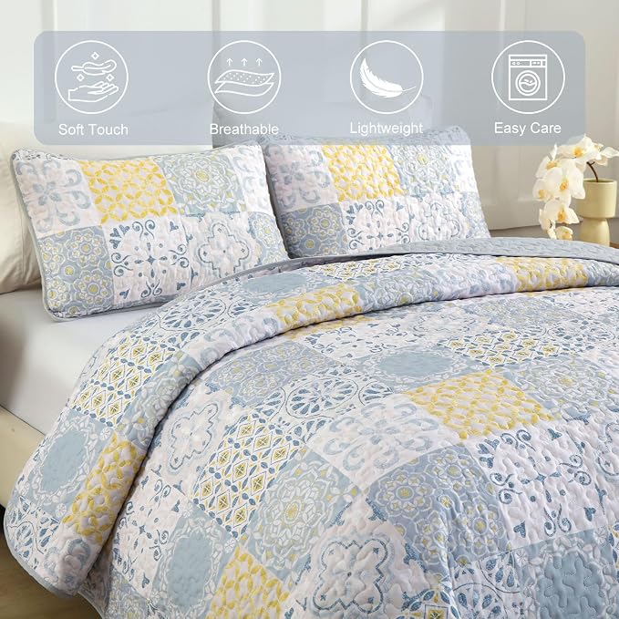 Dobuyly California King Quilt Set 3 Pcs Patchwork Bedspreads, Soft Lightweight - Image 4