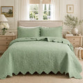 Brandream Premium Sage Green Cotton Quilt Set Queen Size Floral Vine Stitching by Brandream