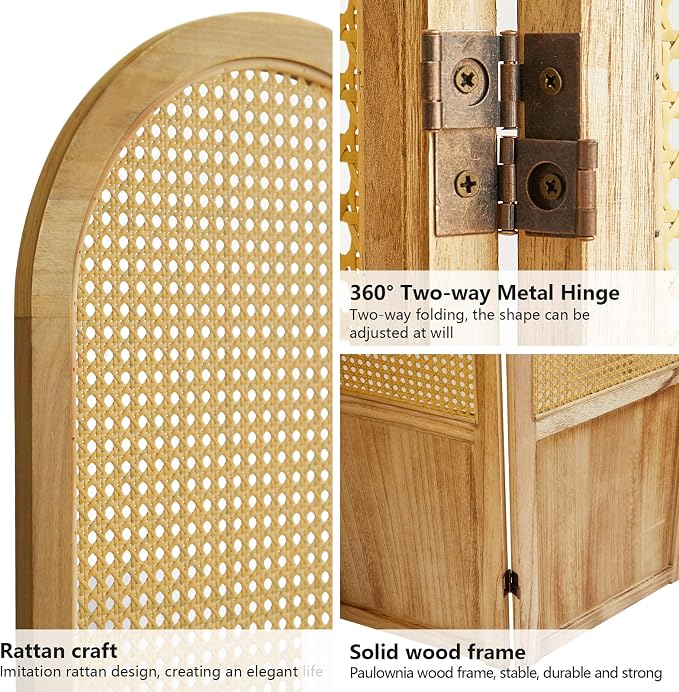 Rattan Room Divider, 6 Panel Folding Room Screen Divider, Natural | Woven - Image 4