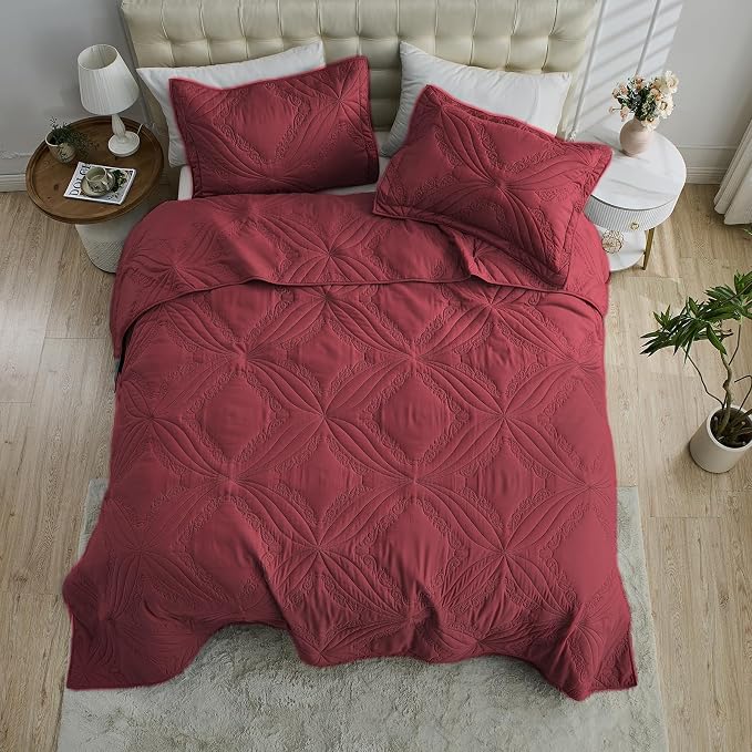 Kingnex Oversized King Bedspreads 128x120 Ultrasonic Quilted Burgundy | Extra - Image 4