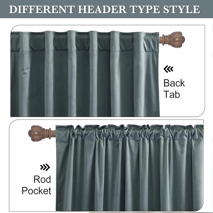 RYB HOME Dusty Blue Velvet Curtains 94 inches - Image 3