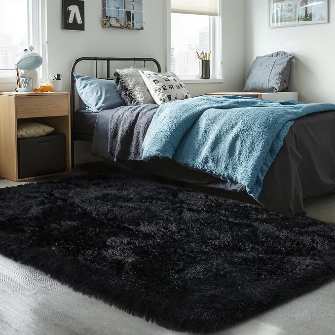 4x6 Thick Black Fluffy Shag Rug - Image 8