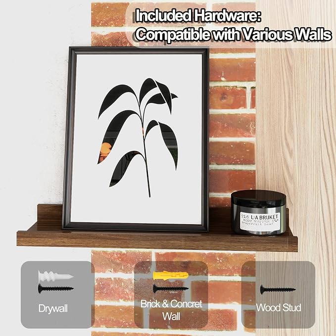 Small Walnut Floating Shelves for Wall, 8 in Shelf - Image 4