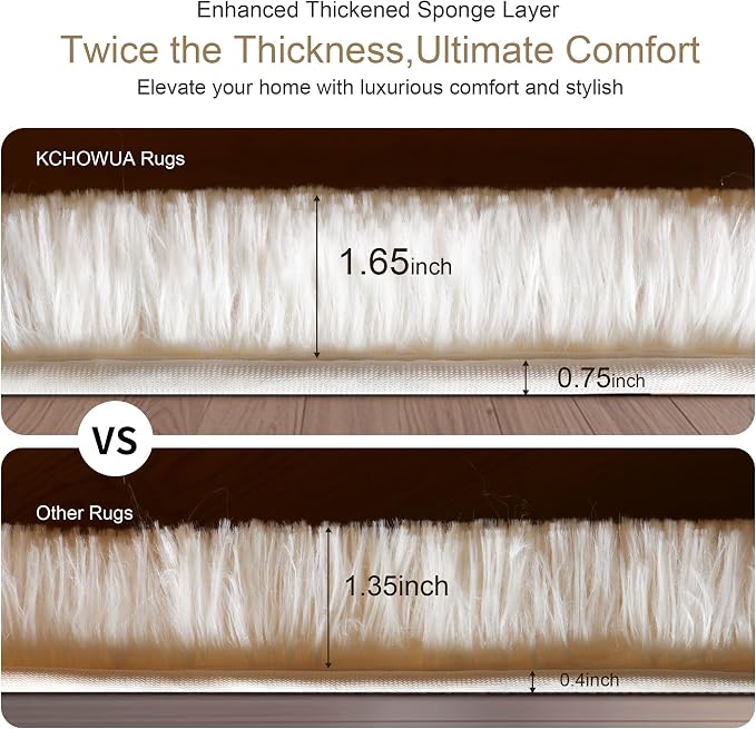 6x9 Thick Cream White Shag Rug for Bedroom, Soft Plush Fluffy Carpet | Ivory - Image 3