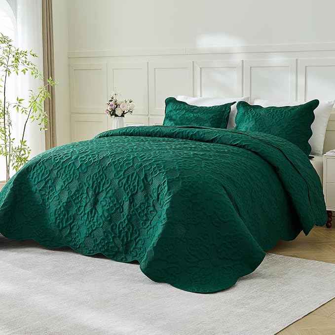 Kingnex Oversized King Bedspreads 128x120 Rain Forest Green | Lightweight by Kingnex