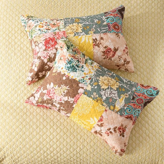 Autumn Dream Cotton Bedspread Quilt Yellow Floral Bedding Sets, Queen Size | - Image 7