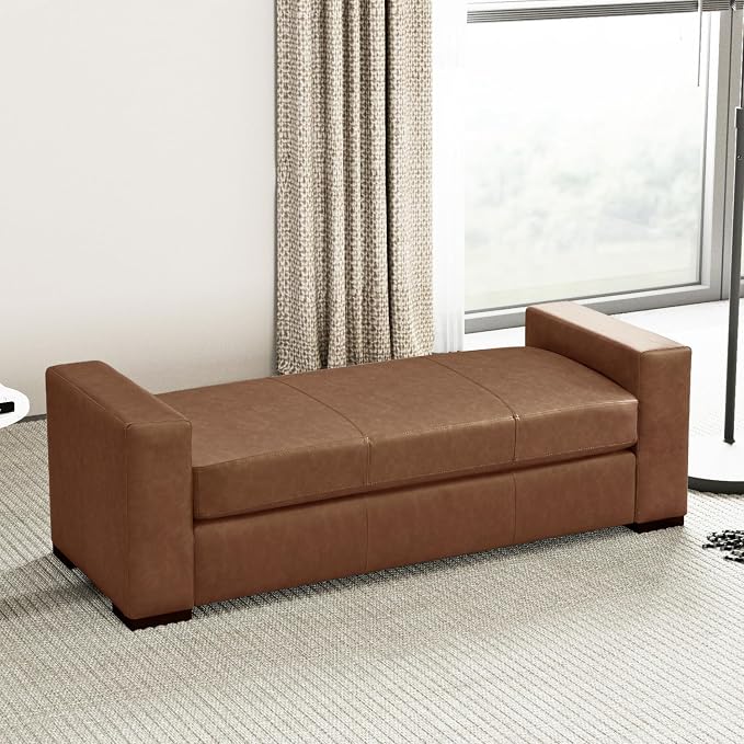 End of Bed Bench for Bedroom, 57.7'' Queen Size Vegan Leather Bench by Aortzio