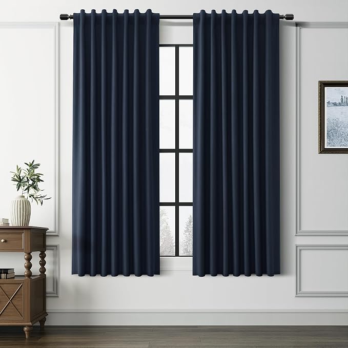 Navy Blue 100% Blackout Linen Curtains by Guken
