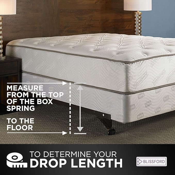 BLISSFORD White Bed Skirt Twin XL Size 18 inch Drop - with Split Corners - Cotton Blend Ruffled Bed Skirt, Dust Ruffle with Platform, White Twin XL Bedskirt, Machine Washable