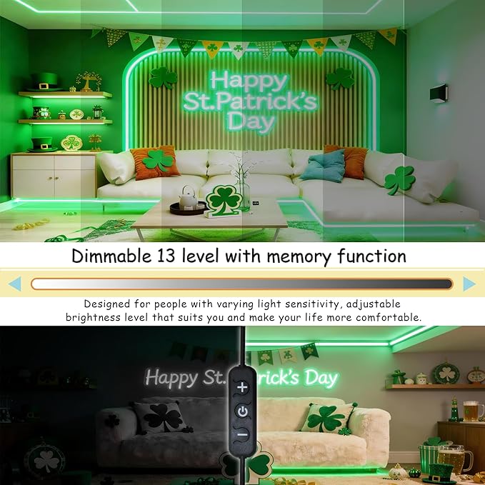 Aalnfe Green Led Lights Strip ST. Patrick's Day Decorations Indoor Rope Lights Easy DIY Cuttable Strip Lights for Room Bathroom Living Room Kitchen Ceiling Wall Vanity Mirror Decor