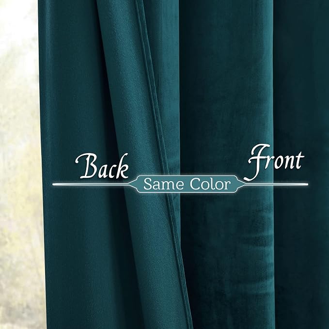 RYB HOME Teal Velvet Blackout Curtains 92 inches - Image 5