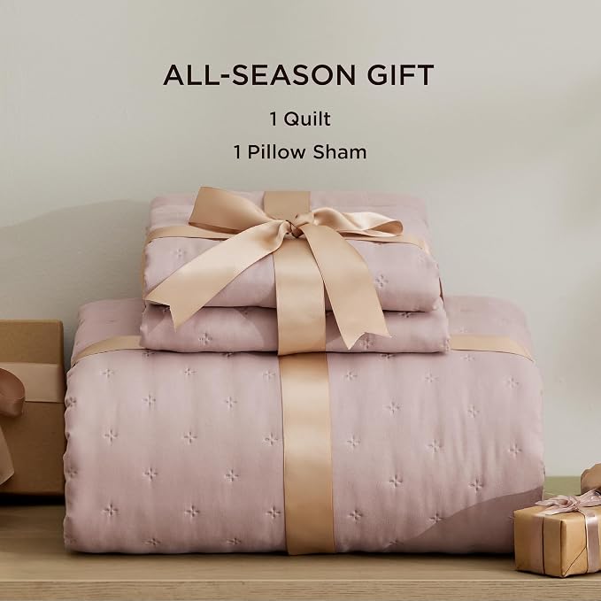 Bedsure Twin/Twin XL Quilt Bedspread, Lightweight Comforter, Dusty Rose | - Image 7