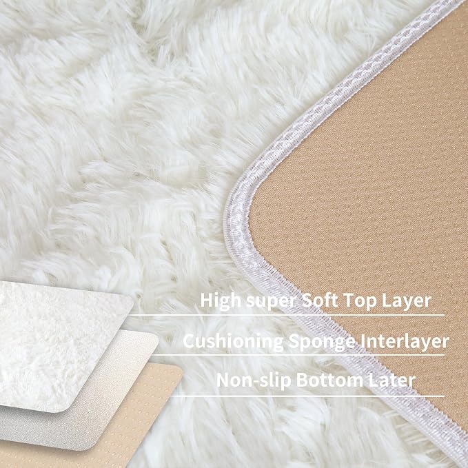 3x5 Cream White Fluffy Shag Rug - Image 4