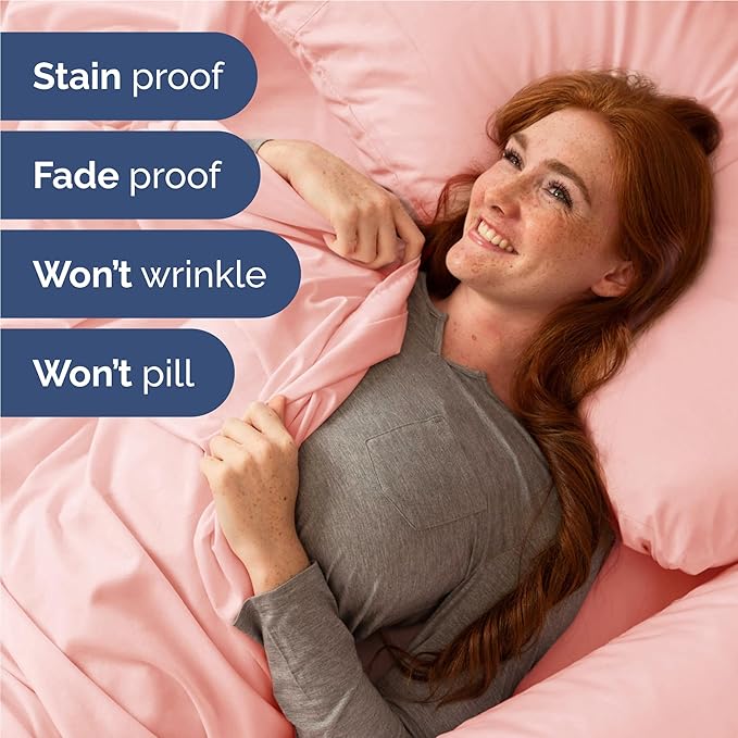 Twin XL 4 Piece Sheet Set - Cooling, Comfy & Breathable - Hotel Luxury Bedding, Includes Fitted Sheet for Women, Men, Kids & Teens - 1 Flat, 1 Fitted Sheet, 2 Pillowcases w/Deep Pockets - Baby Pink