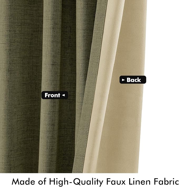 MIULEE 100% Blackout Linen Curtains 42 x 96 Inch Light Olive Green 2 Panels | - Image 6