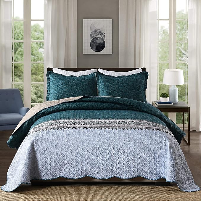 3-Piece King Quilt Set Quilted Bedspread Oversized Microfiber Soft Lightweight by Travan
