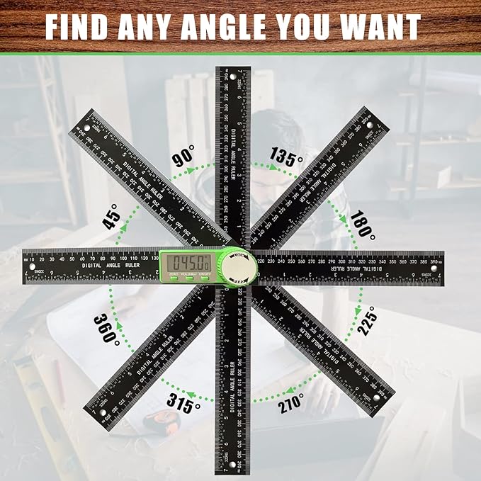 PDDYIER Digital Angle Finder Protractor, 2-in-1 Miter Saw, 7 Inch/200mm ABS Ruler, High Accuracy Measuring Tool for Woodworking, Metalworking, Carpenter, Construction