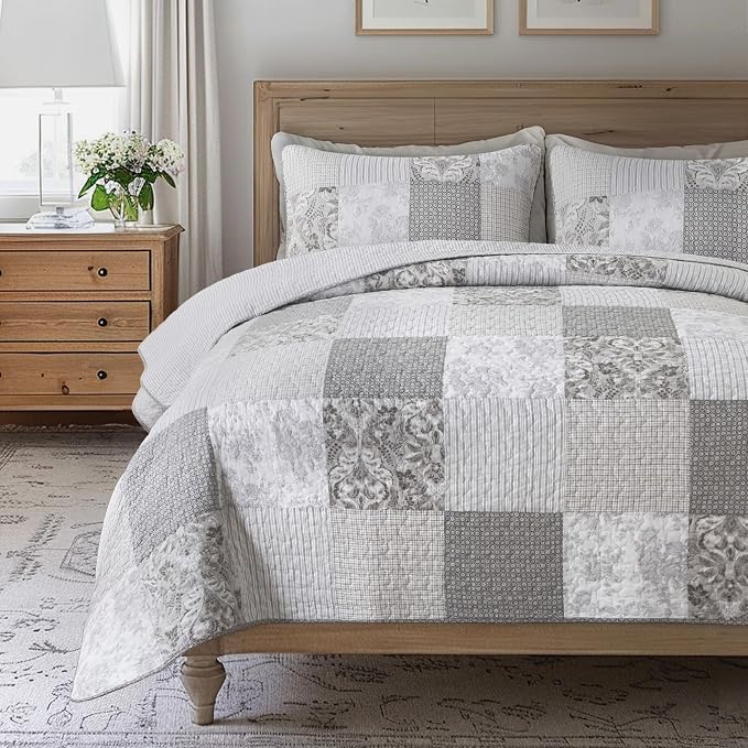 SLPR - Silver Linings Patchwork Gray Cotton Quilt Set, King by SLPR