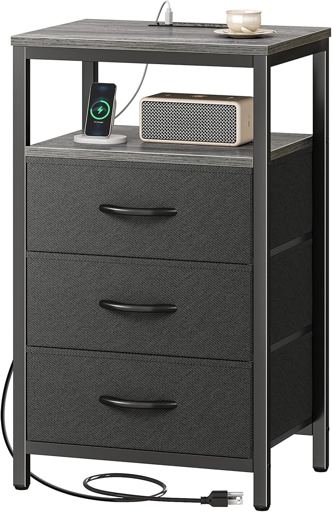 Huuger Nightstand with Charging Station, 27.6 Inch Bedside Table, Side Table | by Huuger