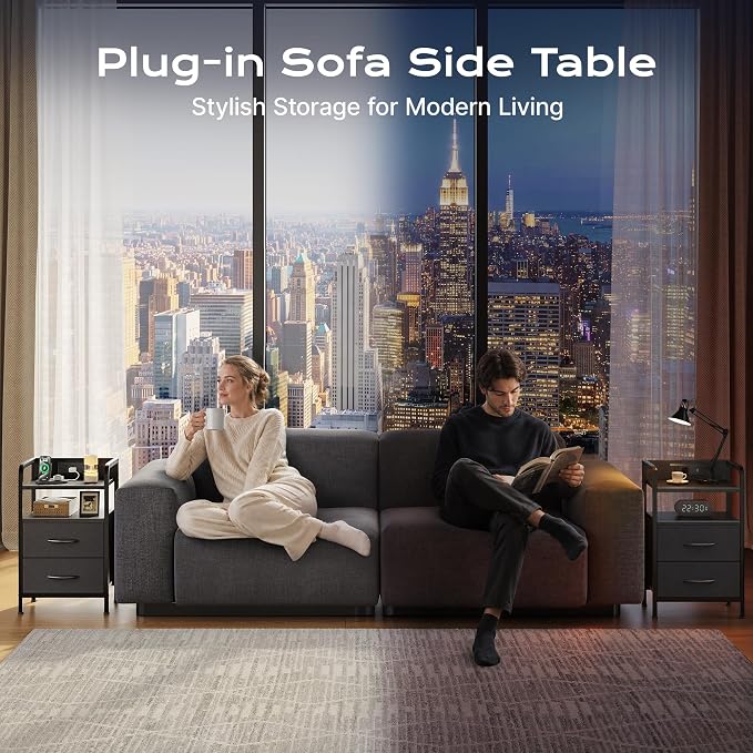 Huuger Nightstands Set of 2, Night Stand, Charging Station, USB-C Ports | 2 - Image 6