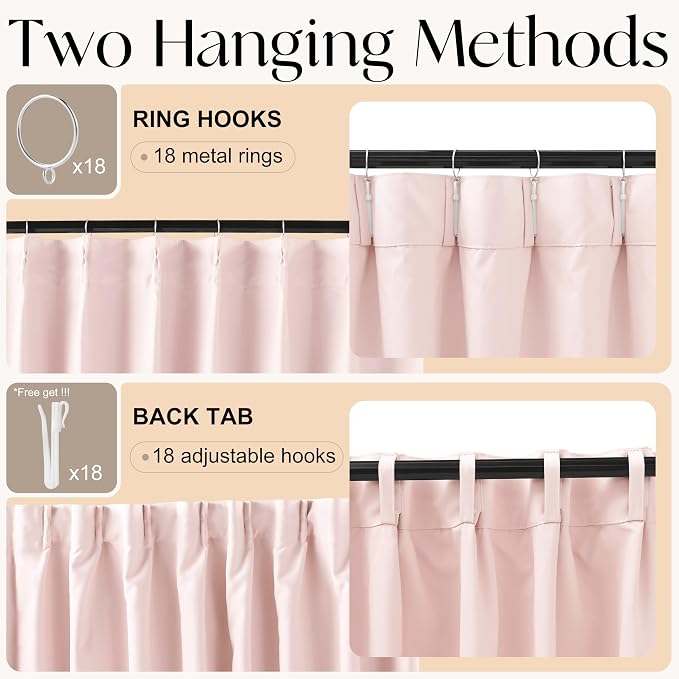 Etherealveil Baby Pink Pinch Pleated Blackout Curtains 2 Panels 60"x102" | Back - Image 7