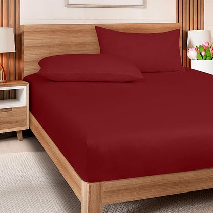ROYALE LINENS 300 Thread Count 100% Long Staple Combed Cotton Fitted Sheet Twin - Super Soft Deep Pocket Bottom Sheet - Fitted Sheets Only - Elastic Sheets (Twin, Red)