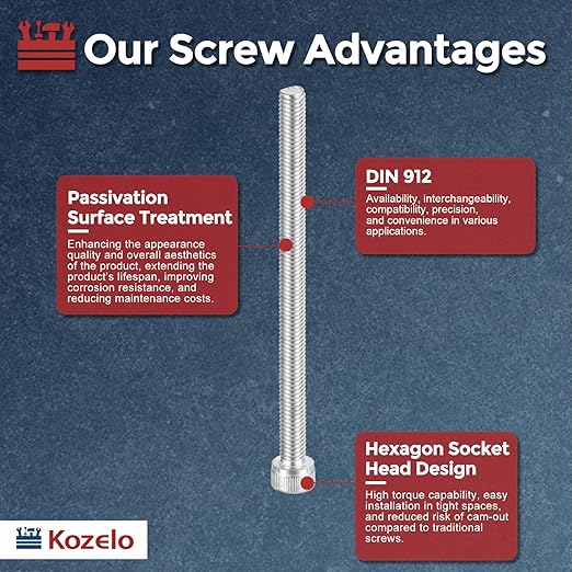 Kozelo 6pcs Socket Head Cap Screws - [M6-1 x 90mm] 304 Stainless Steel Allen Socket Drive for Electrical Motor 3D Printing Fan Engine Replacement Use, Silver