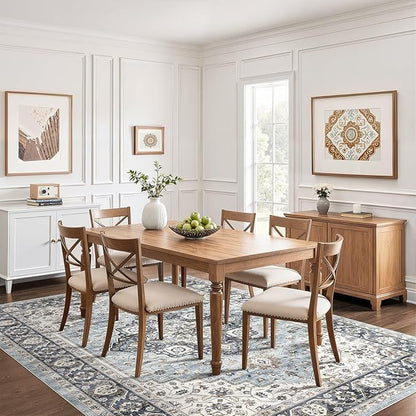 10x12 Area Rug Living Room: Washable Boho Large Neutral Vintage Soft Rugs Stain Resistant Farmhouse Non-Slip Indoor Floor Carpet for Bedroom Nursery Kids Playroom Office Dining Room- Tan Blue