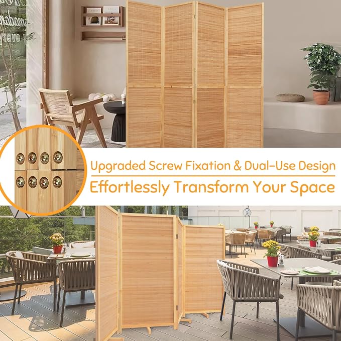 Bamboo Mesh Woven Room Divider 5.6FT, 4 Panel Folding Privacy Screen, Folding - Image 7