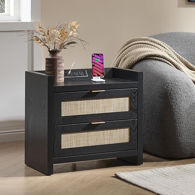 SICOTAS Rattan Nightstands Set of 2 : Bedside Table - Image 5