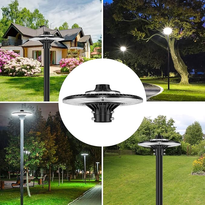 100W LED Post Top Light with Photocell, 14000Lm 5000K Circular Area Pole Lights, IP65 Waterproof Outdoor Post Light Fixtures for Garden Yard Street Parking Lot Lighting UL Listed, AC100-277V