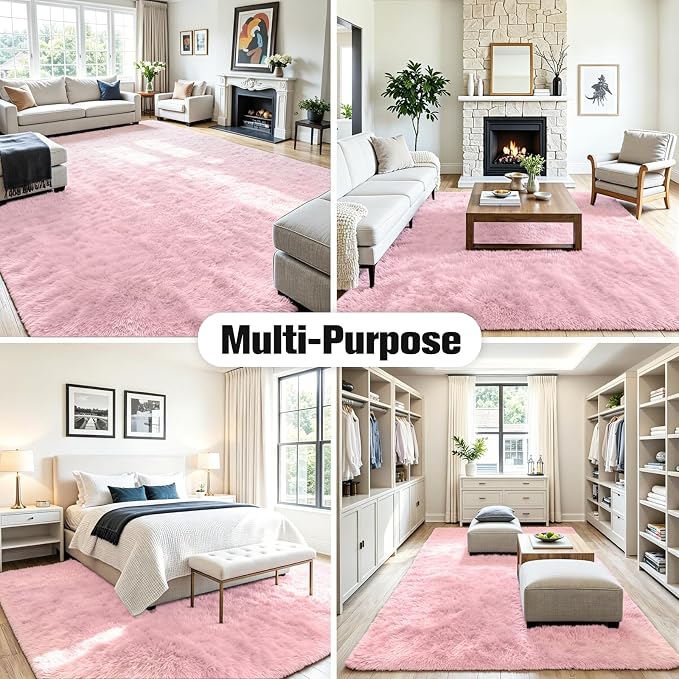 6x9 Fluffy Area Rug for Living Room: Soft Non-Slip Pink Shag Bedroom Carpet | - Image 9