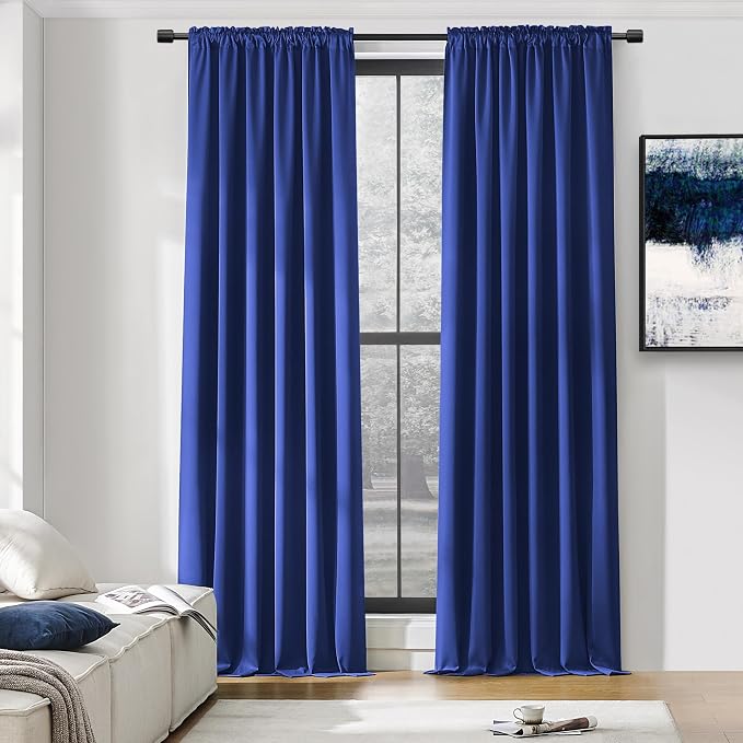 2 Panels Royal Blue Blackout Curtain Panels by DONREN