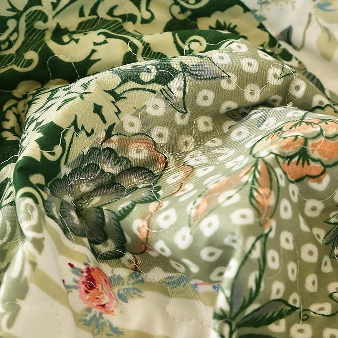 Cmfshape Summer Floral Oversized King Quilted Bedspread, Romantic Green Quilt - Image 5