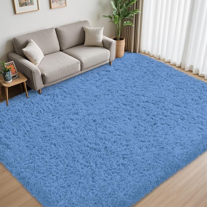 8x10 Area Rug for Living Room, Cobalt Blue Fluffy Shag Non-Slip Bedroom Rugs | - Image 3