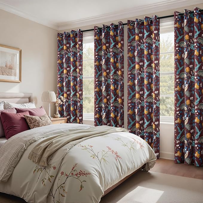 Topfinel Rust Floral Curtains 96 Inches Long 2 Panels Unique Beige Luxury - Image 6