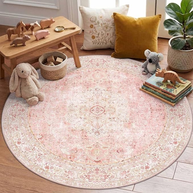 Latte&Fog 4ft Pink Round Area Rug by LatteFog
