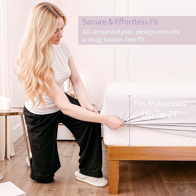 Hearth & Harbor Queen Size Quilted Fitted Mattress Pad Cover, 100% Waterproof Mattress Protectors, Deep Pocket Fitted Mattress Cover 8" - 21" (60" x 80", White)